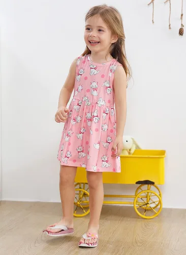 Miniatura 2 de Popshion Vestidos de verano para niñas con estampado de leopardo, vestido con lazo en la espalda, ropa de dinosaurio, sin mangas, para niños