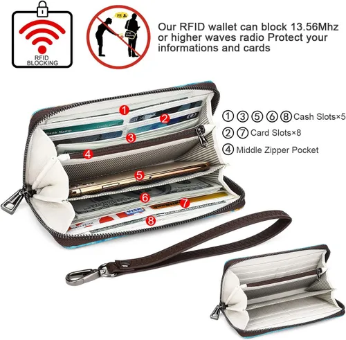 Miniatura 3 de APHISON - Billetera para mujer con bloqueo RFID tarjetero monedero porta teléfono estilo caricatura cartera con pulsera para damasniñas caja