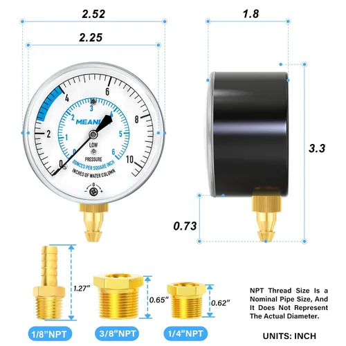 Miniatura 2 de MEANLIN MEASURE Kit de prueba de presión de gas colector WC de 0-10", kit de manómetro para gas natural o gas LP con manguera de 40 pies, accesorio