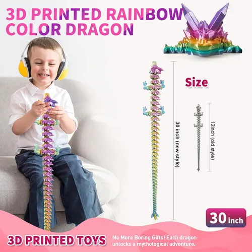 Miniatura 3 de meturebear Dragón Grande Impreso en 3D, Juguetes de Dragón 3D de 30 Pulgadas, Juguetes de Animales de Cristal Fidget Más Grandes, Animales Arcoír