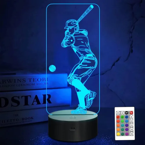 FULLOSUN Luz nocturna 3D de béisbol, regalos deportivos, lámpara de noche para Navidad, vacaciones, cumpleaños, regalos de padres para fanáticos del