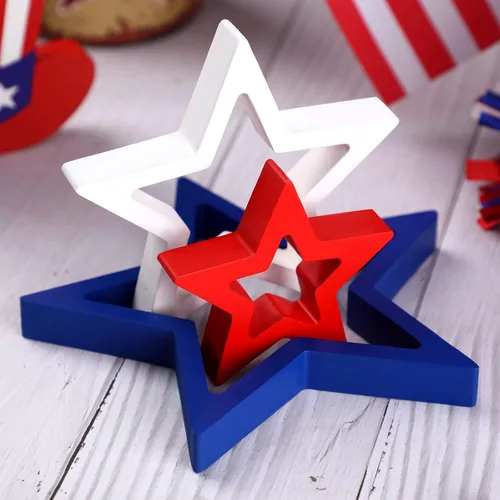 Miniatura 7 de Blulu 3 piezas de decoración patriótica del 4 de julio, letreros de madera de estrella de Estados Unidos, color rojo, blanco y azul, estrella