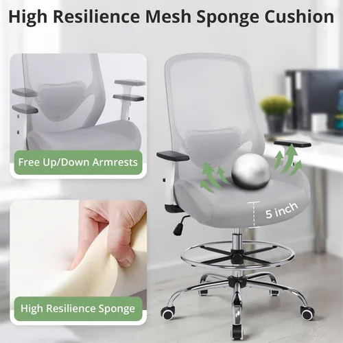 Miniatura 7 de Silla de dibujo de oficina, silla de oficina ergonómica ajustable de altura alta con reposapiés, silla de escritorio con respaldo alto