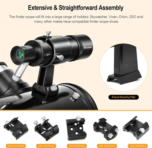 Miniatura 7 de Astromania Alcance iluminado para telescopio, Alcance de 9x50 directo sin corrección de imagen, lente FMC para telescopio con retícula de doble