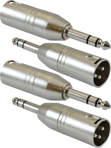 GLS Audio Adaptador XLR macho a 1/4" macho TRS cambiador de género - Adaptadores de acoplador estéreo XLR-M a 0.248 in - Paquete de 4