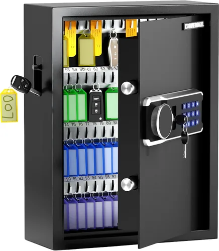 Miniatura 10 de KornerBatl Caja de bloqueo de llave de 65 posiciones con código, soporte de pared electrónico resistente para llaves con ranura de depósito y luz