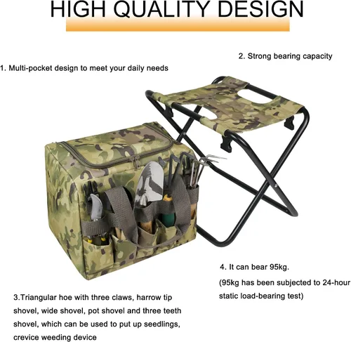 Miniatura 5 de Silla plegable 2 en 1 para acampar con bolsa de almacenamiento de herramientas, asiento de camuflaje para senderismo, asiento de pesca plegable