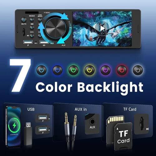 Miniatura 5 de Estéreo de automóvil de un solo DIN con CarPlay Android Auto, pantalla táctil receptor de audio para automóvil con Bluetooth 1 Din, Driauto 4