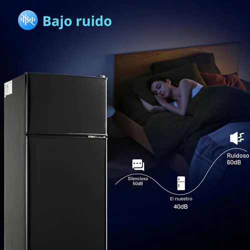 Miniatura 5 de Refrigerador dormitorio con congelador, refrigerador pequeño de 3.45 pies cúbicos con congelador para apartamento, temperatura ajustable de 7