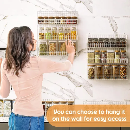Miniatura 3 de JKsmart Organizador de especias de 9 niveles con gancho para puerta, montaje en pared y capacidad extra grande para despensa – Diseño elegante