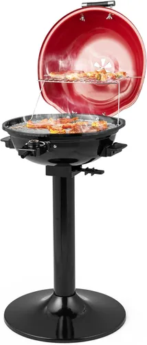 ORALNER Parrilla eléctrica para barbacoa con soporte, rejilla de calentamiento y bandeja de goteo, parrilla eléctrica de 15 porciones para Rojo