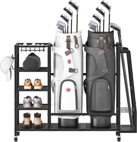 Miniatura 9 de HOOBRO Golf Bag Storage Garage Organizer, Golf Bag Storage Stand Fits 3 Golf Bags and Golf Equipment Rack with Wheels, Extra Storage Rack for