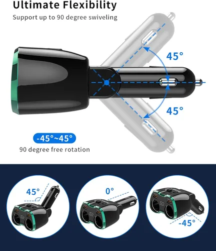 Miniatura 8 de 【Actualizado 2025】Divisor de Encendedor de Cigarrillos, Adaptador de Encendedor de Cigarrillos SUPERONE de 180W con 2 Toma y Cargador de Coche USB C