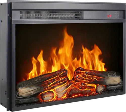 Miniatura 2 de Chimenea eléctrica de 23 pulgadas, llama y troncos realistas, brillo de 4 llamas ajustables, inserto de chimenea con control remoto, temporizador