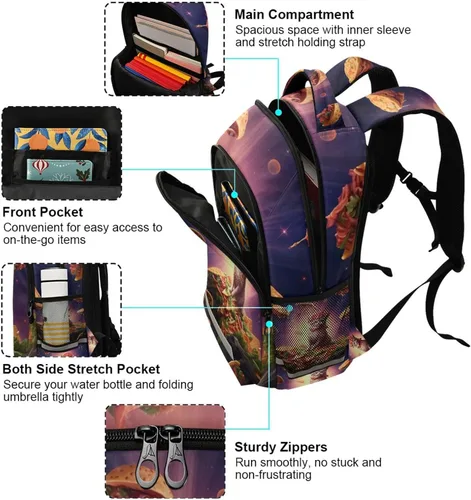 Miniatura 5 de Mochila de lobo galaxia púrpura para niños y niñas, bolsas de libros de escuela primaria con clip para el pecho 202A0536, 202A0047, Mochilas