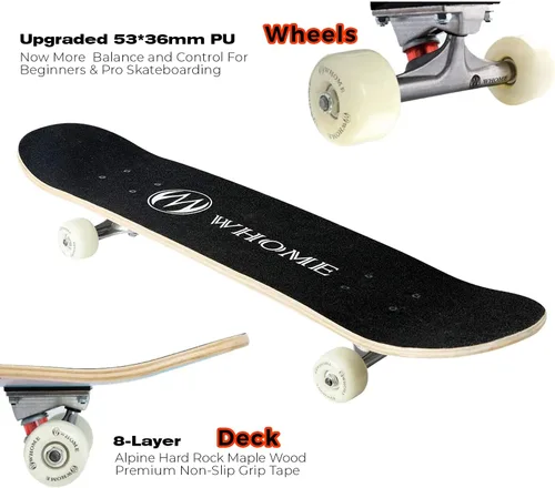 Miniatura 4 de WHOME Pro - Patineta completa para adultos, jóvenes y niños principiantes, de 31 pulgadas, doble patada, cóncava, 8 capas de arce duro alpino