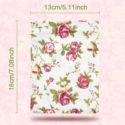 Miniatura 2 de Pangda 30 bolsas de regalo pequeñas con cordón de flores de 5.1 x 7 pulgadas, bolsas de arpillera rosa para almacenamiento de joyas, bolsas de lino