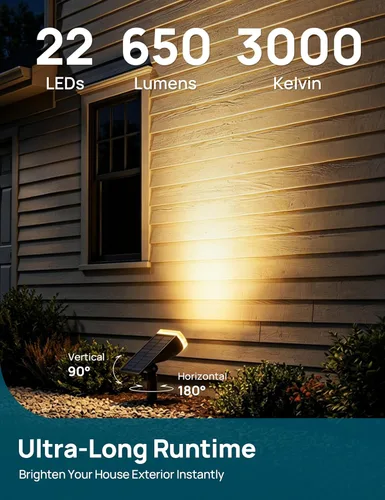 Miniatura 5 de Linkind - Paquete de 2 focos solares para el atardecer hasta el amanecer, luces solares para jardín con 16 LEDs, de luz blanca cálida de 3000 K