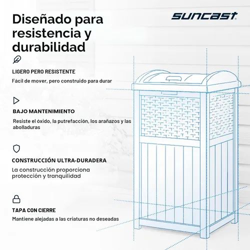 Miniatura 6 de Suncast Cubo de basura comercial para exteriores de 33 galones con escondite con tapa para bolsas de basura de 30 a 33 galones para garaje, patio