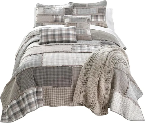Miniatura 6 de Donna Sharp Colcha de algodón individual – Colcha Campfire Lodge con piezas y patrón de retazos – Lavable a máquina – 70 x 92 pulgadas