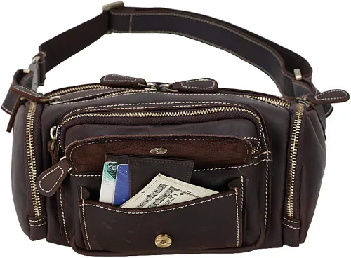 Miniatura 2 de TIDING Men's Leather Waist Bag Large Capacity Vintage Fanny Pack Organizer