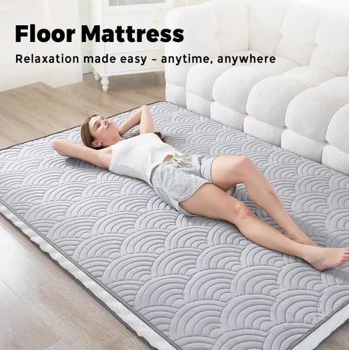 Miniatura 8 de Zelladorra Colchón japonés para suelo, colchón de futón acolchado con parte inferior antideslizante, cama de piso plegable con bolsa
