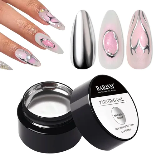 Miniatura 9 de RARJSM Esmalte de uñas de gel con pintura metálica oro bronce cromo 3D, efecto espejo reflectante brillante, gel de dibujo metálico pintado, 8 ml
