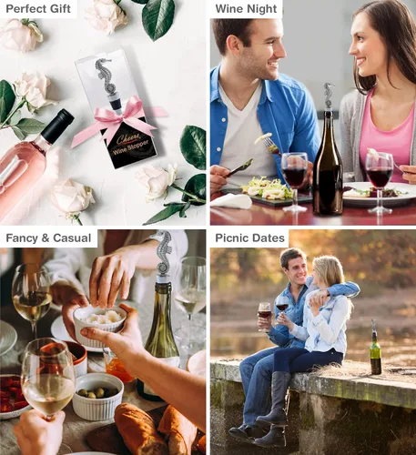 Miniatura 4 de Cheers Tapón de vino de metal con caballito de mar, accesorios elegantes para tapones de vino para botellas, tapón de botella de vino Ocean Life