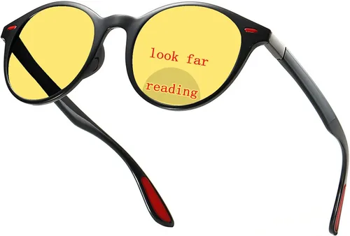 Lector de visión nocturna redondo vintage para hombre, aumento antirreflejo, conducción nocturna, lentes de lectura bifocales amarillos para mujeres