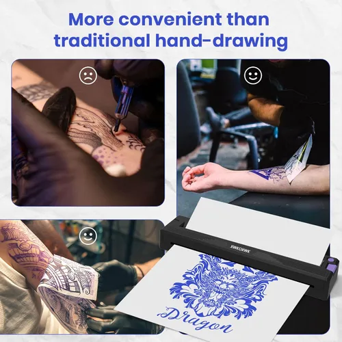 Miniatura 5 de Máquina impresora de plantillas de tatuajes para artistas de tatuajes y principiantes, con 3 piezas de papel de transferencia de tatuajes y papel