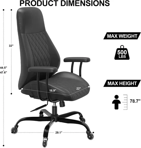 Miniatura 2 de E-Ser Silla de escritorio de cuero, silla de oficina moderna de mediados de siglo, negro Soporte lumbar, ergonómico, giratorio de 360°, ruedas