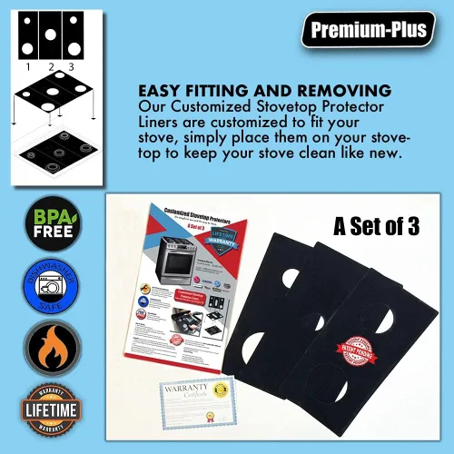 Miniatura 4 de Protectores de estufa Premium Plus para la gama de gas Frigidaire modelo FGGF3036TFC, corte personalizado, revestimiento de estufa fácil de limpiar