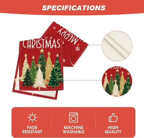 Miniatura 5 de Artoid Mode Camino de Mesa de Feliz Navidad con Árboles de Navidad y Copos de Nieve Rojos 210 GSM, Decoración de Mesa de Comedor de Cocina