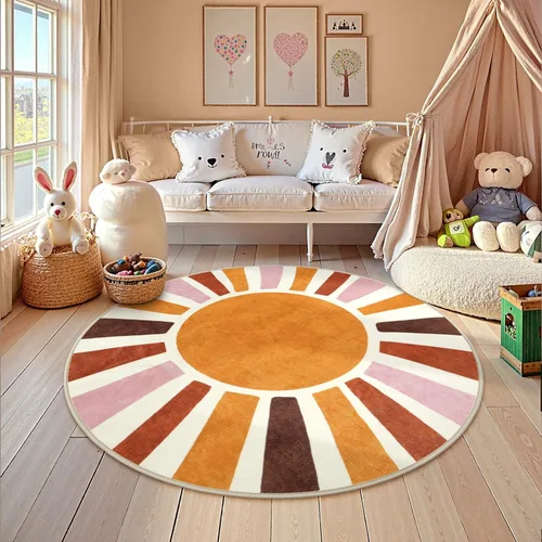 Miniatura 6 de LIVEBOX Alfombra de baño redonda retro de 3 pies, colorida alfombra bohemia suave circular para dormitorio, bonita alfombra lavable antideslizante