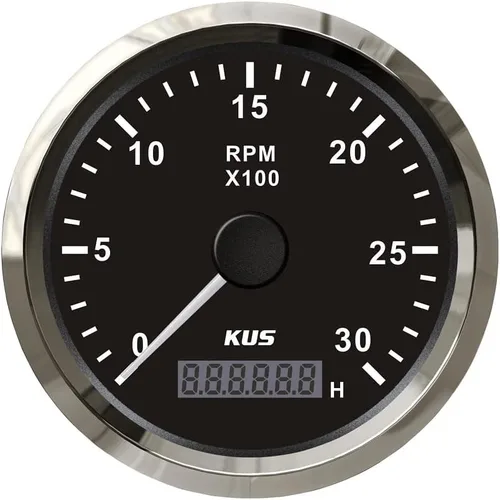 Miniatura 9 de Kus Tacómetro de 3.346 in RPM REV Contador con medidor de horas 8000RPM con retroiluminación 12V/24V (8K-Negro+Acero Inoxidable)