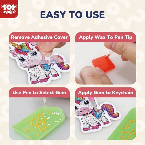 Miniatura 3 de TOY Life Kits de Arte de Diamantes para Niños, 9 Piezas Kits de Pintura de Diamantes de Unicornio DIY Llaveros para Niñas, Arte de Puntos
