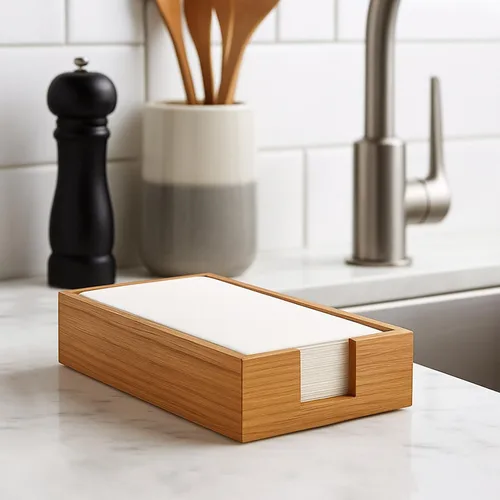 Miniatura 6 de Toallero de madera de acacia para servilletas de baño, bandeja de toalla de mano, soporte plano para servilletas de cóctel para mesa de cocina