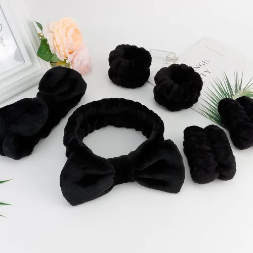 Miniatura 4 de Casoty Juego de 6 diademas de microfibra negra suave de forro polar coral, buena elasticidad, amplia aplicación para maquillaje, yoga, lectura
