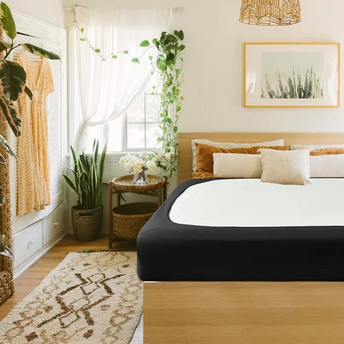Miniatura 7 de Biscaynebay - Cubierta decorativa para somier tamaño Twin y Twin XL, falda de cama elástica de punto de jersey negro de lujo, envoltura de 4 lados