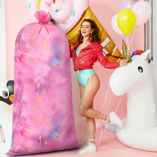 Miniatura 7 de Leinuosen 2 bolsas de regalo jumbo de 70 pulgadas, bolsas de regalo de plástico de gran tamaño con teñido anudado, bolsa de regalo extra grande