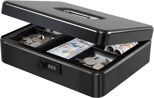 Miniatura 23 de KYODOLED Caja de dinero grande con cerradura de combinación, caja de dinero de metal segura con bandeja para dinero para caja de seguridad de 9.84 x