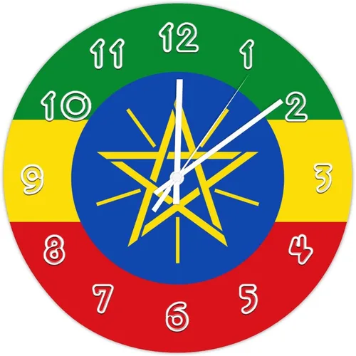 Reloj de pared redondo de Etiopía con bandera de Etiopía, silencioso, sin tictac, relojes de pared para cocina, dormitorio, oficina, decoración