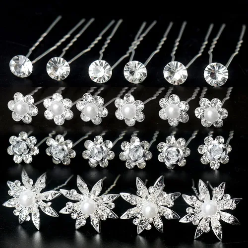 Miniatura 8 de SUMAJU 40 piezas de horquillas para novia, pasadores de pelo con flores para mujeres, pasadores de pelo con perlas y strass, horquillas