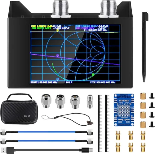 AURSINC NanoVNA SAA-2N V2.2 Analizador de antena con kit de testboard, analizador de red vectorial tipo N de 4 pulgadas 50KHz-3GHz con bolsa de