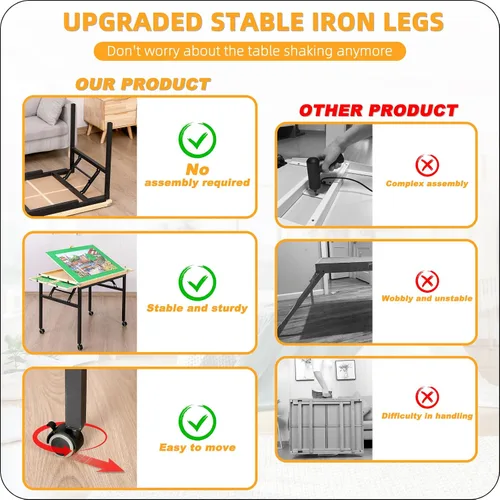Miniatura 4 de Mesa y tablero de rompecabezas BittPicc con 4 cajones - Ángulo de inclinación ajustable, ruedas y patas plegables sin necesidad de montaje