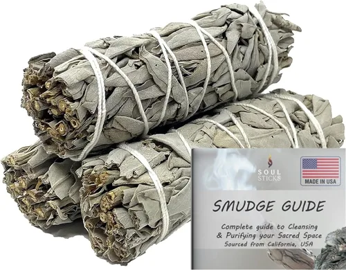 SOUL STICKS Paquete de 3 Palos de Salvia Blanca Orgánica de 4 Pulgadas para Sahumerio | Cantidades a Granel para Limpieza del Hogar, Meditación de