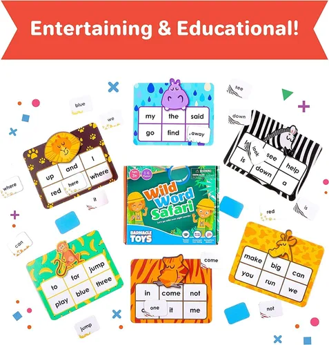 Miniatura 8 de Barnacle Toys Wild Word Safari - CVC Sight Word Reading Games, alternativas de tarjetas flash de fonética primaria para niños, actividades