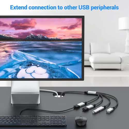 Miniatura 2 de MOGOOD USB Splitter 1 in 4 Out, 6FT Braided USB Extension Cable, 4 Port USB Hub for Data Sync and Charging, Plug & Play for Laptop, PC, Mac, Xbox