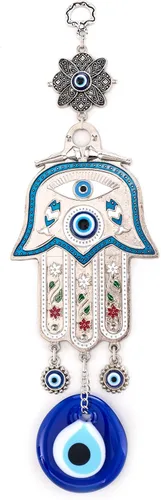 Adorno colgante de pared de mano de madre Hamsa azul turco de Fátima contra el mal de ojo, amuleto de cuentas de nazar turco, regalo de amuleto de