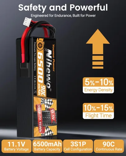 Miniatura 4 de 3S Lipo Battery 11.1V 6500mAh RC Battery 90C Estuche rígido con enchufe Tr + adaptador EC5 compatible con 1/8 1/10 RC camión, coche, vehículos
